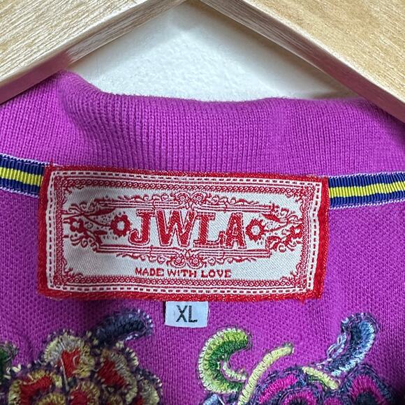 JOHNNY WAS JWLA Lorne Floral Embroidered Polo Top Violet Purple Sz XL $198 {B22} - Picture 4 of 5